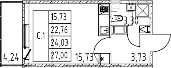 Квартира студия 22.76 м², 12/12 эт., ЖК «Полис ЛАВрики»